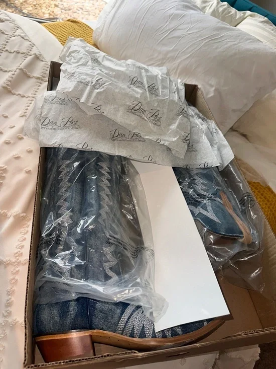 Dan Post Women's Denim Darlin' Tall Western Boot Snip Toe - Picture 4 of 6